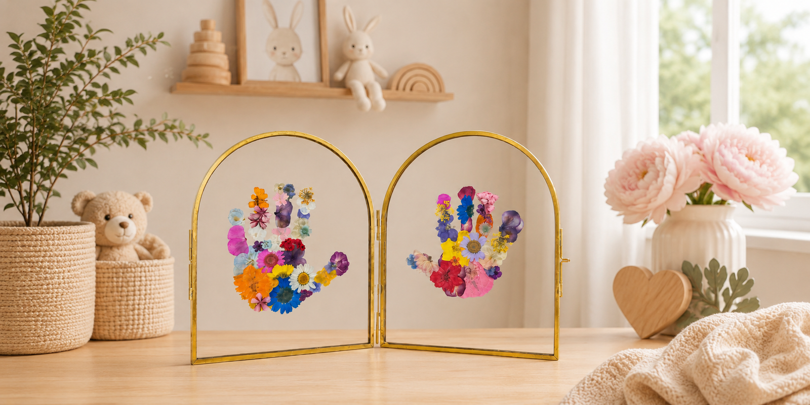 Framed baby handprint artwork